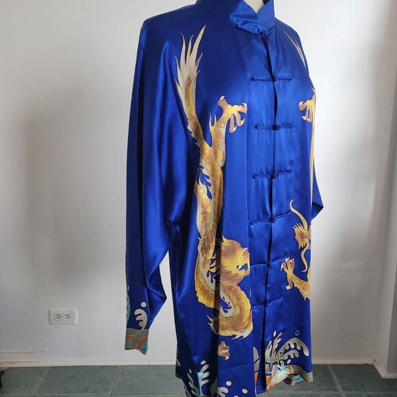 Taiquan/Tai chi Chinese Sapphire Blue Embroidered Dragon Taifu Kimono (Size: XL) - Picture 9 of 16
